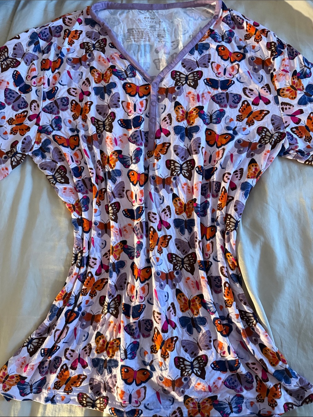 Little Sleepies Lavender Butterfly Print Short Sleeve Pajama Top